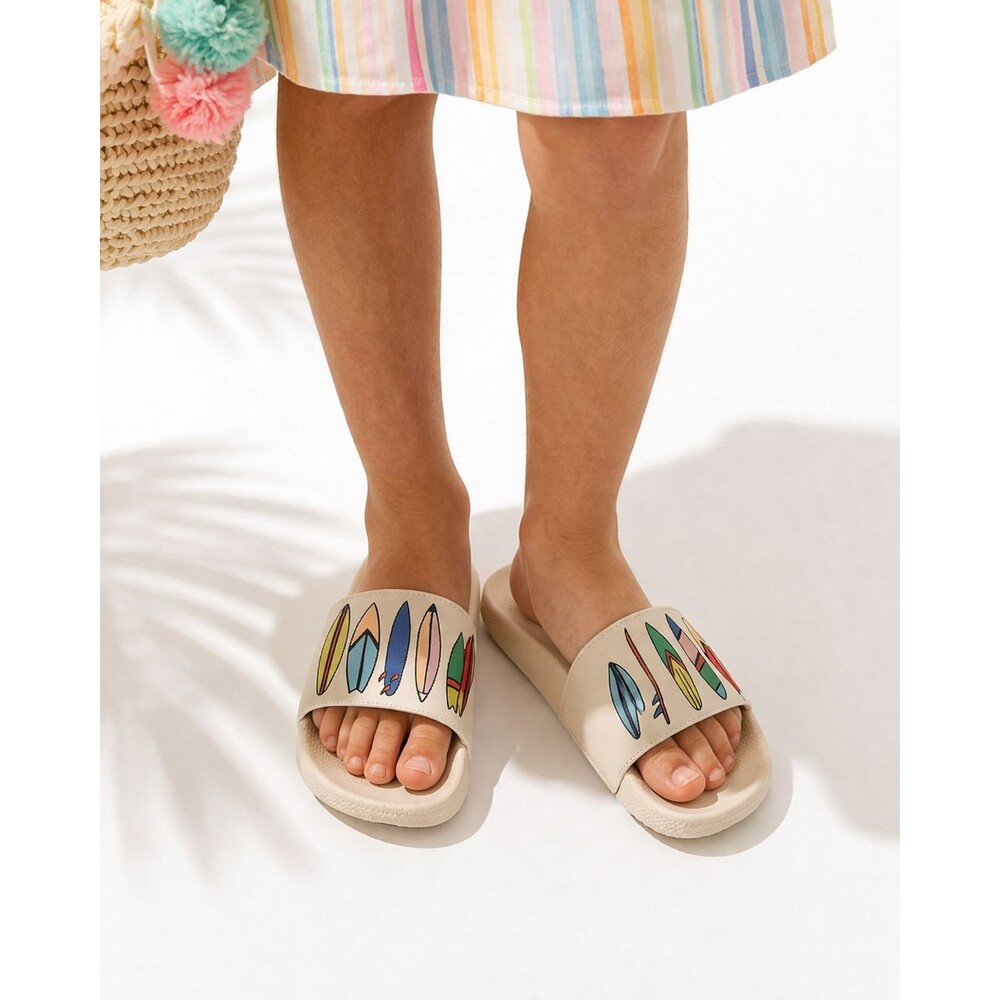 Hanna Andersson Slide Sandals Surfboard Print Summer Beach Y4/5 Women 5.5–6.5